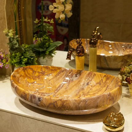 High Quality Bathroom Sink Bathroom Hand Basin Above Counter Installation Porcelain Vanity Marble Pattern Basins