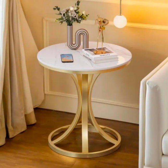 Marble Top Coffee Table With Gold Metal Frame Modern Design Durable & Portable Living Room Furniture