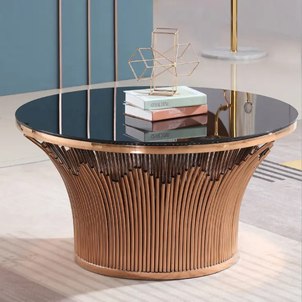 Modern Round Glass Gold Dining Table with Metal Frame 6 Chairs Set for Hotel & Home Office Use Home Furniture
