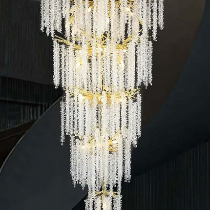 Modern Luxury Large Stairwell Lighting Crystal Golden Chandeliers Pendant Lights for Hotel Lobby