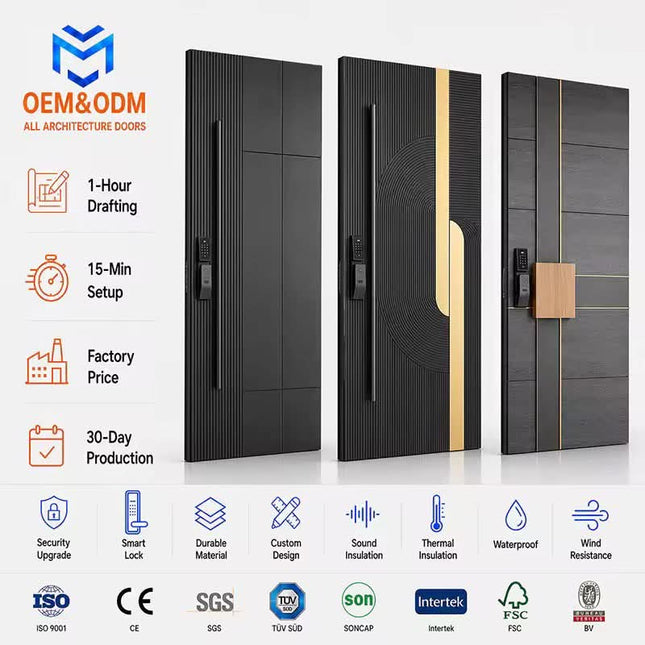 Custom Luxury External Modern Solid Stainless Steel Main Entrance Front Entry Anti-Theft Soundproof Doors