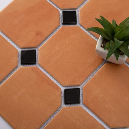 Modern Vintage Kitchen Backsplash Bathroom Wall Shower Floor Matte Glazed Terracotta Ceramic Mosaic Tile With Black Dot