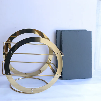 Golden Frame Dessert Display Platter Slate Cheese Board 2 Tiers Decorative Wedding Cake Stand