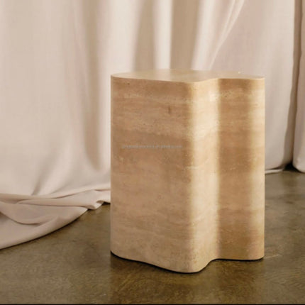 Natural Stone Living Room Furniture Outdoor Side Table Design Marble Fluted Beige Travertine Side Table