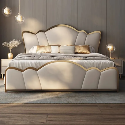 Elite Beige Soft Texture Supreme Bed Exquisite Modern Artistic Design