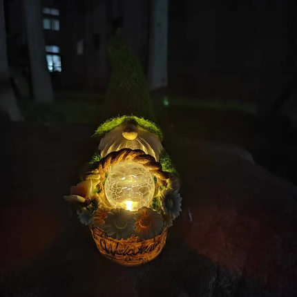Waterproof Solar-Powered Elderly Statue Decoration LED Garden Gnome Resin Outdoor Lawn Yard Light Faceless Goblin