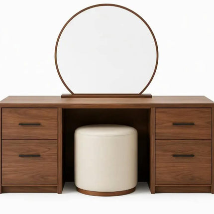 Warm Walnut Wood Finish 4-Drawer Vanity Table Freestanding Dressing Table for Bedroom 1300×805×420mm,Mirror Optional