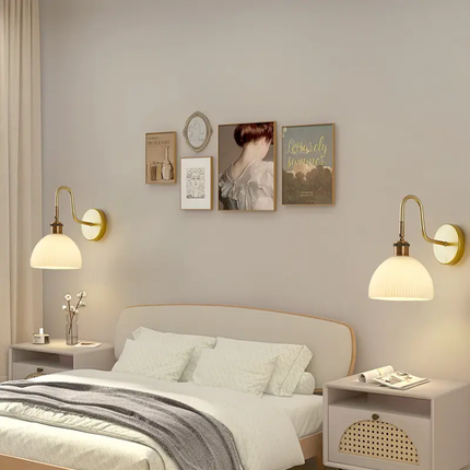 Scandinavian Creative Modern Iron Bedside Wall Lamp Bedroom Corridor Aisle Glass E27 Milky White Simple