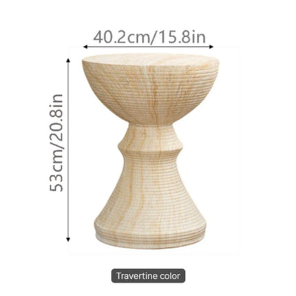 Modern Bohemian Durable Faux Travertine Side Table & Accent Nightstand with Outdoor Garden Stool for Living Room & Patio