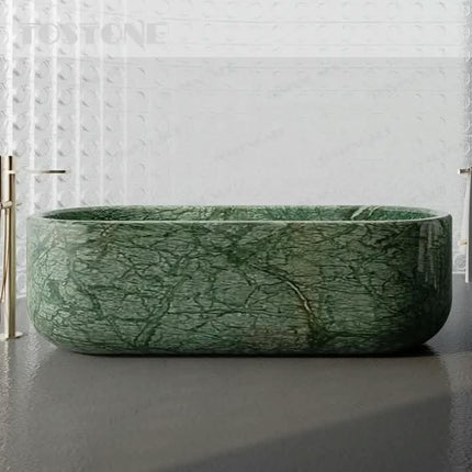 Oval Green Tone Free Standing Natural Stone Marble Bathtub For Hotel Villa Bathtub Washroom Decoration