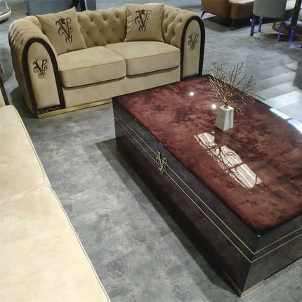 Retro Style Nubuck Leather Couch Button Back Sofa Design Leather Sofa Royal Wedding Sofa Set