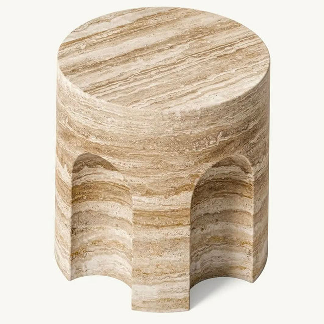 Dream Home Roman Arch Cutout Travertine Side Table Round Tabletop Multi Arched Hollow Design Wabi Sabi Sofa End Accent Table