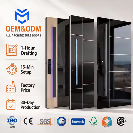 European Bestselling Black Villa Outdoor Doors Residential Front Security Pivot Doors Large Stainless Steel Doors For The Hotel