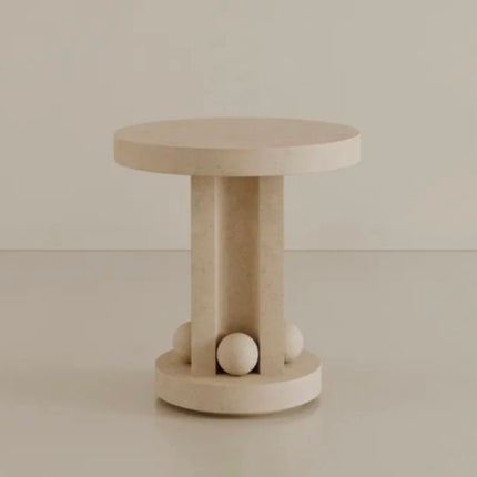 Dream House Artistic Sculpture Side Table Natural Travertine Round Top With Fluted Column And Spheres Home Decor Table