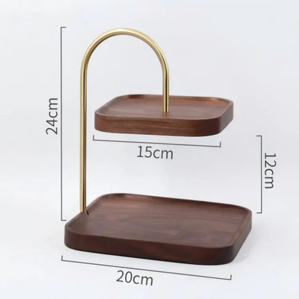 Nordic Style Solid Wood Double Layer Display Tray For Snacks Candy and Fruit On Coffee Table