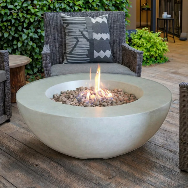 Modern Round Concrete Gas Fire Pit Table for Outdoor Patio & Backyard