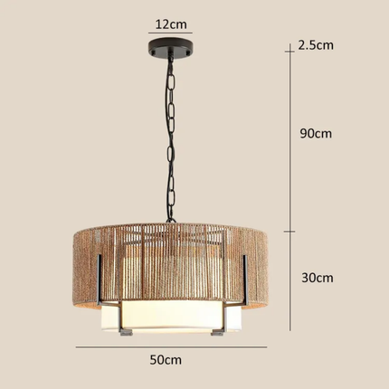 Hand-Woven Rattan Chandelier Boho Pendant Lamp Farmhouse Wicker Hanging Ceiling Light Dining Room Kitchen Island Bedroom Foyer