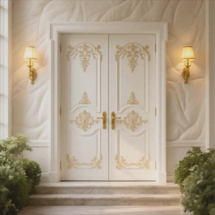 Customize Luxury Italian-style Villa with White Carved Wooden Double Doors at the Entrance