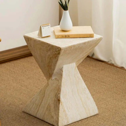 Modern Side Table Living Room Sculptural Cream Travertine Veneer Coffee Table Unique Architectural Stool for Home decor
