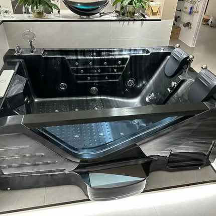 Black Acrylic Freestanding Modern Massage Bathtub with Whirlpool & Drainer 10-year Warranty for Hotel Use and Soaking