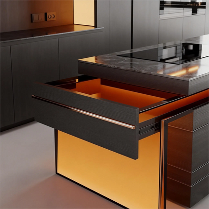 JINGSHUN European Design Hingh End Modular Kitchen Cabinets Solid Wood Melamine Finish Island Modern Furniture Sets 3D China