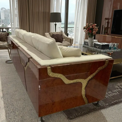 Italian Luxury Large Living Room Sectional Sofa Set Visionnaire Babylonia Fabric Tree Knot Gold Stainless Steel Decoration