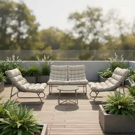 Durable Outdoor Conversation Sofa Set Modern Metal Garden Patio Furniture & Comfortable Recliner