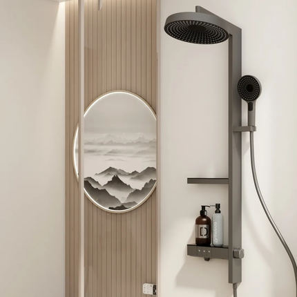 Luxury Modern Hotel Use Bathroom Set White Waterfall LED Digital Thermostatic Faucet System Wall-Mounted Hot Cold Brass Shower
