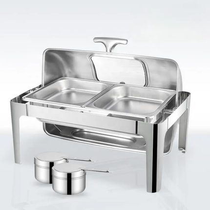 9L Rectangular Silver Stainless Steel Chafing Dish Set For Commercial Catering Banquet