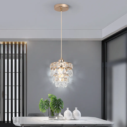 Long Adjustable Height Bar Bedroom Small Gold Crystal Petal Pendant Light for Dining Table Kitchen Island