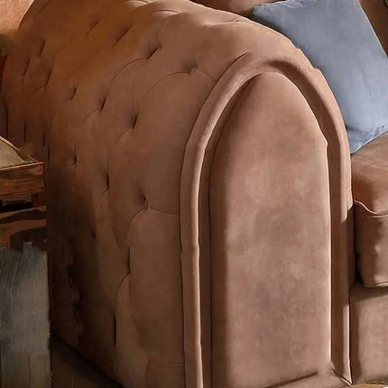 Retro Style Nubuck Leather Couch Button Back Sofa Design Leather Sofa Royal Wedding Sofa Set
