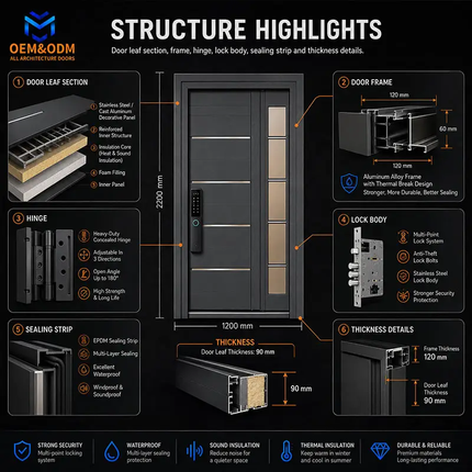 Custom Design Stainless Steel Exterior Security Front Interior Modern Home Entrance Door With Smart y