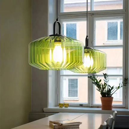 Green Glass Pendant Lamp Plug in Pendant Light Fixtures Mid Century Modern Hanging Lamp for Living Room