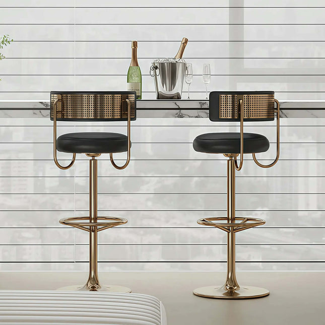 Modern Style Hotel Restaurant Luxury Gold Bar Chair Villa Dining Room Metal Frame Fabric Upholstered High Chair Furniture