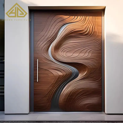 Wood Grain Carved Cast Aluminum Simple Sound Insulation and Environmental Protection Hingh-End Customized Entrance Door