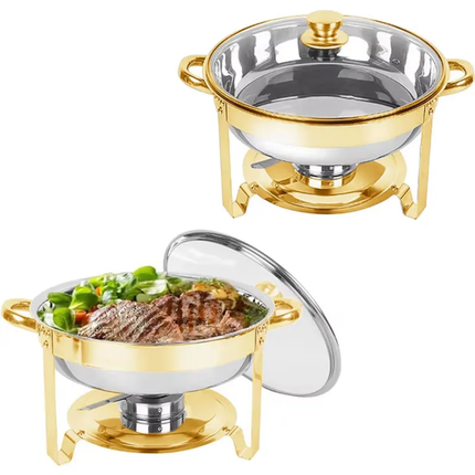 4.5L Half Gold Stainless Steel Chafing Dish Buffet Stove Hotel Warming Stove Round Alcohol Stove Food Heater