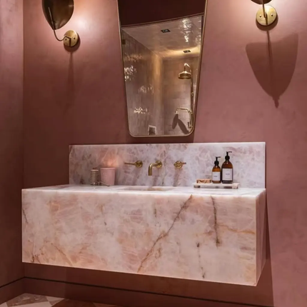 Pink Crystal Onyx Marble Drop-In Basin – Luxury Modern Design, Customizable for Home, Hotel, Spa and Commercial Use