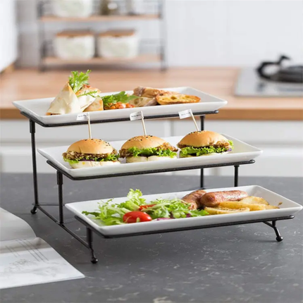 Modern Afternoon 3 Tier Catering Serving Trays Buffet Party Porcelain Platters Metal Fruit Cake Dessert Food Display Riser
