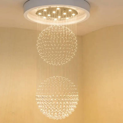 Long Duplex Staircase Crystal Chandelier for Indoor Living Room Dining Elegant Double Ball Lamp for Hotel Villa Hall