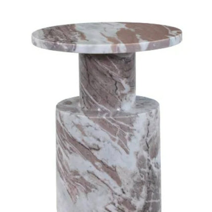 Crema Fantasy Marble Side Table Modern Handmade Accent Nightstand Cylindrical Pedestal Base Bedroom Furniture Dining Apartment