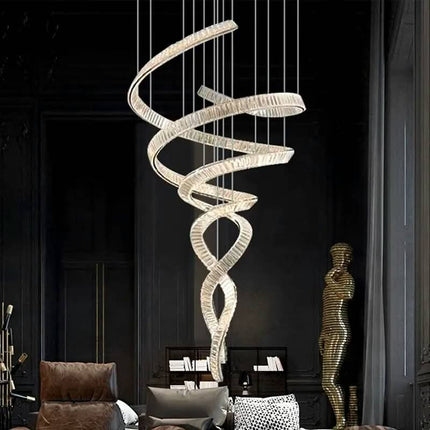 Contemporary Luxury Large Spiral Stainless Steel Crystal Chandelier Adjustable Height LED Project Installation Modern Villa