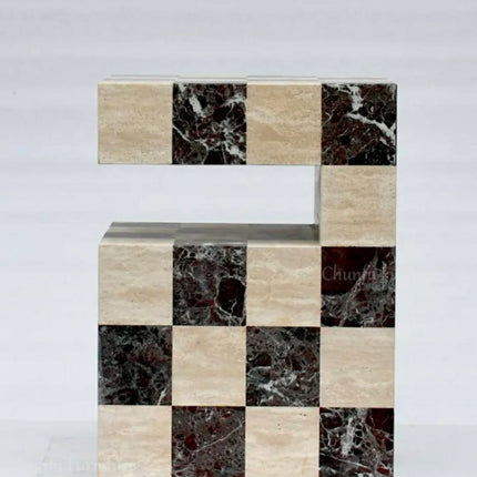 Modern Scandinavian Checkerboard Marble Coffee Table Geometric Sculptural Luxury Natural Stone Accent Piece For Living Room