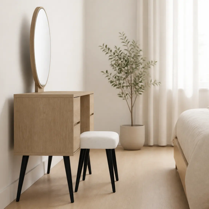 Minimalist 4-Drawer Variety Table Conical Metal Legs Melamine Dressing Table 1300×805×420×,Mirror Optional Add-On