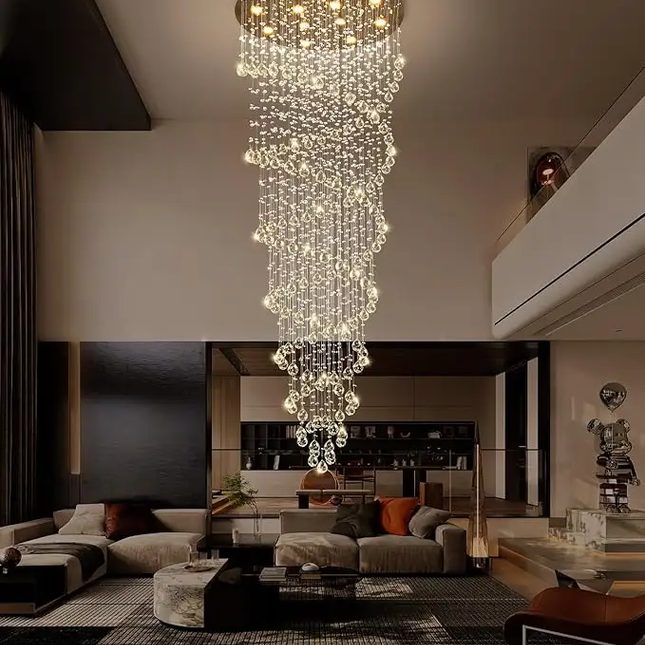 Modern Luxury Silver K9 Crystal Chandelier 3-Color Dimmable LED Pendant Light for Hotel Villa Duplex Living Room