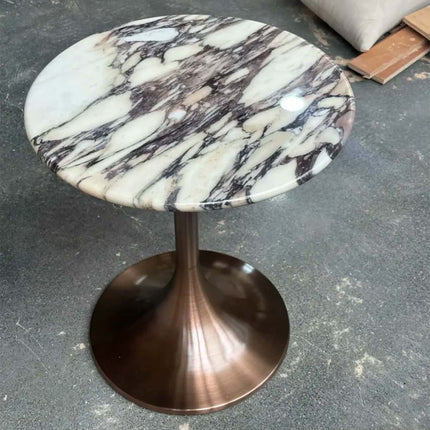 Luxury Calacatta Viola Marble Side Table Round Coffee Table With Brushed Trumpet-Shaped Base for Living Room Coffee Shop