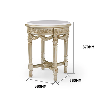Antique Solid Wood French Console Side Table Hand Carving Sofa Side Table Luxury Natural Marble Top Round Rustic Side Table