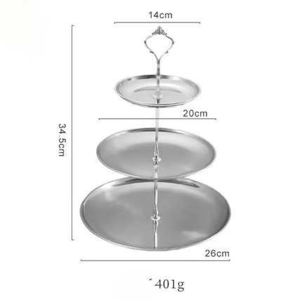 High-End Stainless Steel Gold Cake Stand Silver Snack Fruit Tray Dessert Display Stand Three-Layer