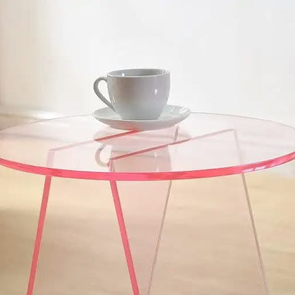 Modern Transparent Acrylic Side Table with Pink Edges Minimalist Design For Living Room Decor