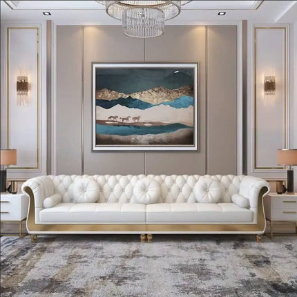 Luxury Nordic Style Living Room Furniture Sofas Sets Button Tufted Nappa Leather 1-4 Seats Sofa Living Room Home Hotel Apartment