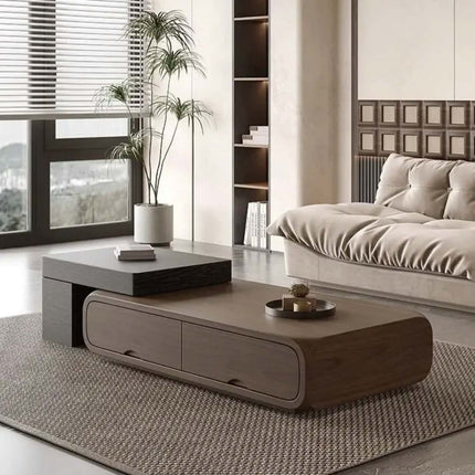 Made of concrete Mid-Century Modern Small-Sized Apartment Living Room Home Walnut Color Retractable Square Coffee Table